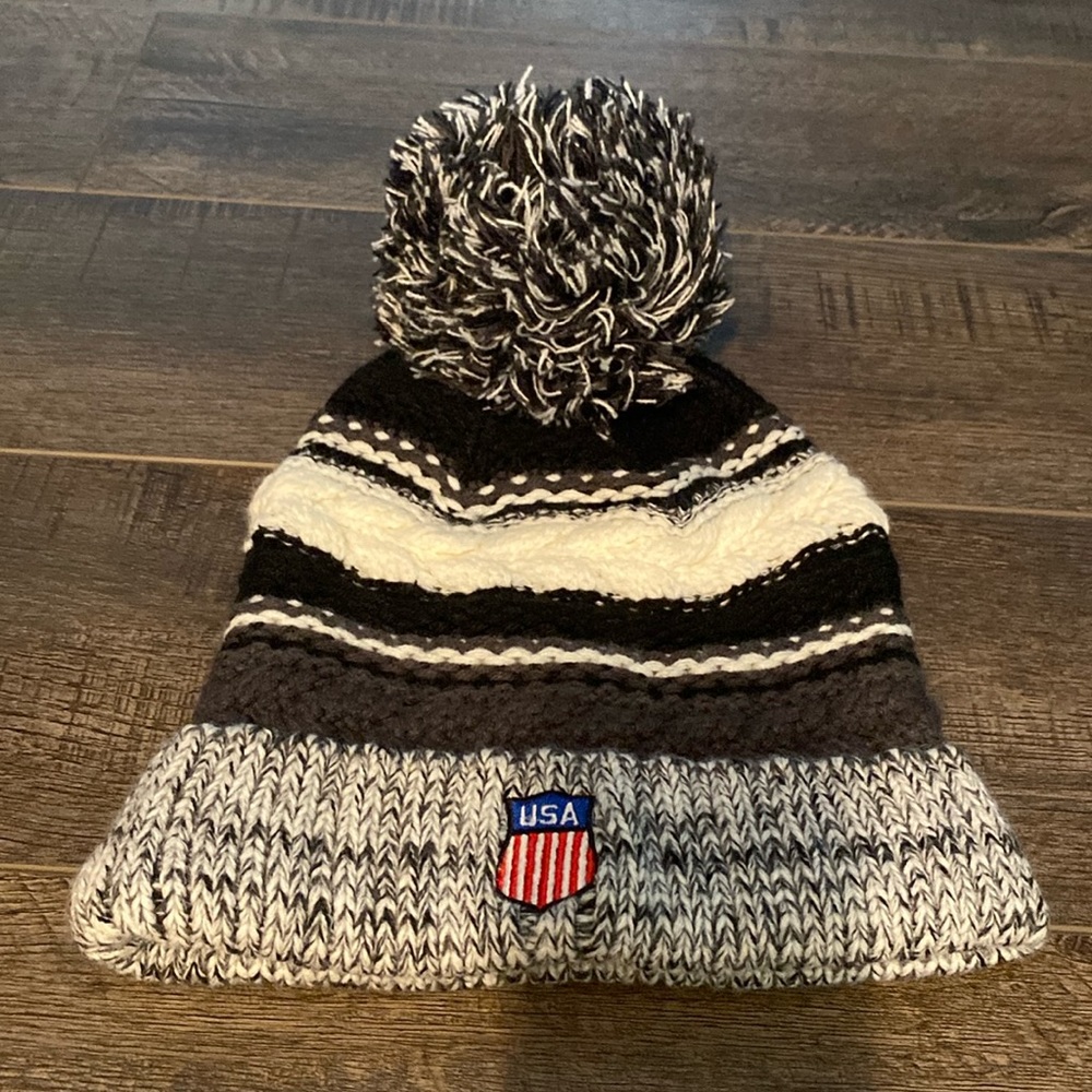 USA knit hat.  Slightly slouched